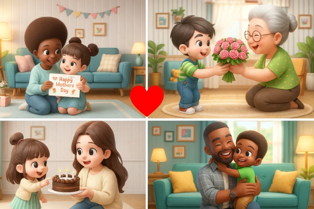 coracao-de-mae-historia-infantil-sobre-diferentes-formas-de-amor-materno-3 Amigos celebrando o Dia das Mães juntos – história sobre laços de cuidado e carinho