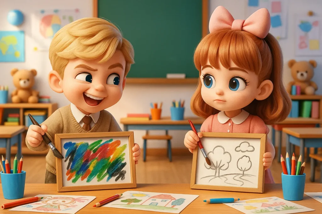 historia-infantil-sobre-paciencia-e-capricho-pintura-ricardo-e-a-pintura-apressada-2 História infantil sobre paciência e capricho – Vanessa pinta com calma uma linda paisagem.