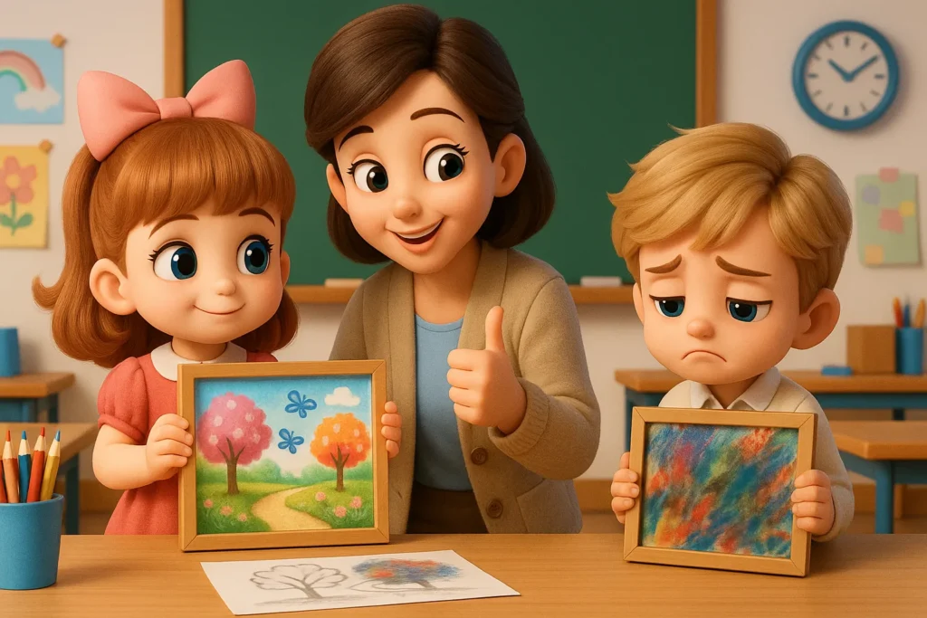historia-infantil-sobre-paciencia-e-capricho-pintura-ricardo-e-a-pintura-apressada-3- História infantil sobre paciência e capricho – Ricardo conversa com a professora e aprende sobre calma e atenção.