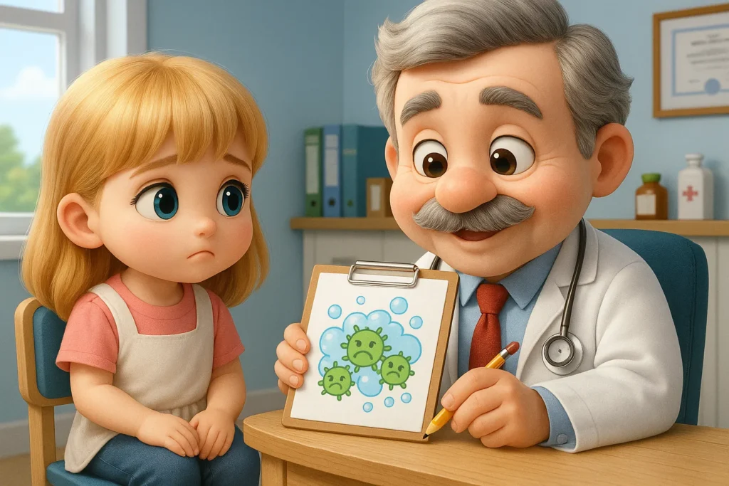 lave-bem-as-maos-historia-infantil-sobre-a-importancia-de-lavar-as-maos-3 Lina no médico aprendendo sobre germes – história sobre higiene infantil