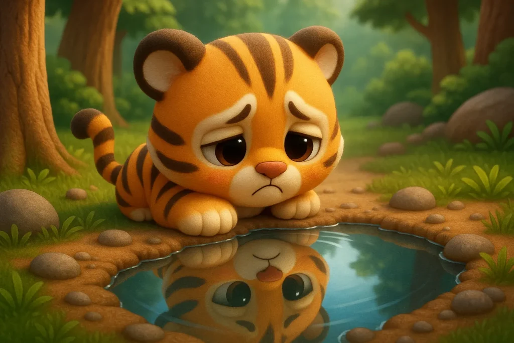 o-tigre-que-nao-tinha-juba-historia-infantil-sobre-inveja-e-autoestima-2 Ilustração da história infantil sobre inveja e autoestima